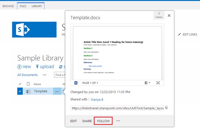 follow option in sharepoint